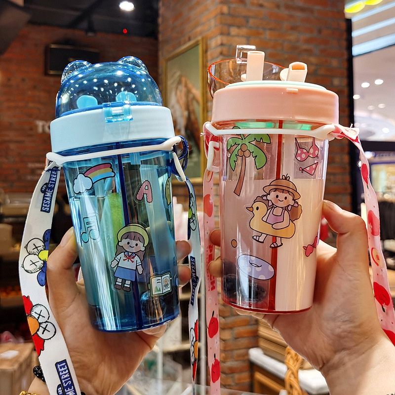 BOTOL MINUM 2 SISI KEPALA BERUANG- Botol minum 420ml 2 Sedotan - Botol Minum Dual Use PLUS STIKER