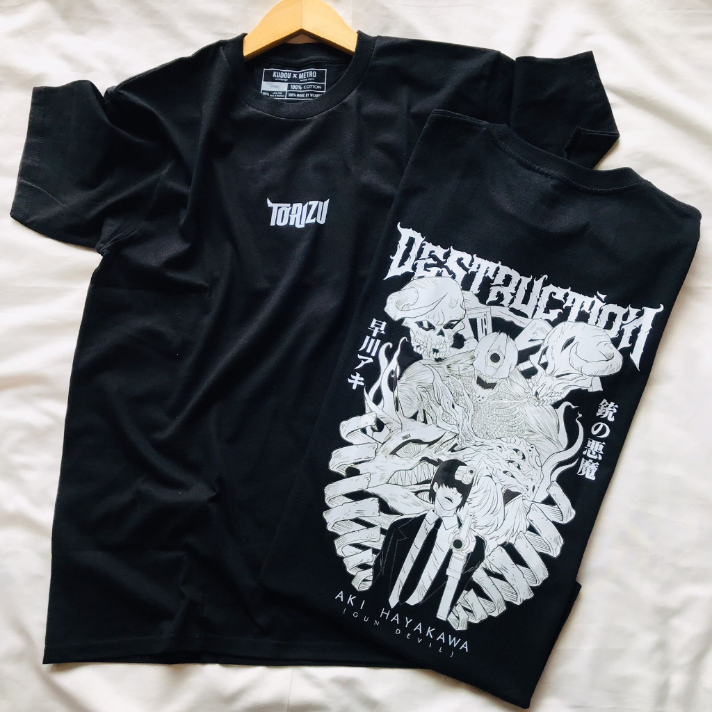 Torizu Tshirt Aki Gun Devil Black Anime Manga Kaos Aki Kon Chainsaw Man Devil Hunter Wibu Otaku