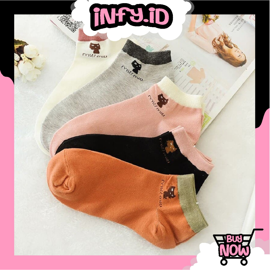 INFY - Kaos Kaki Pria Wanita Motif Kucing Miu Miu Kaos Kaki Pendek Sekolah Kantor KK127