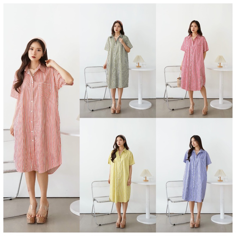 Mahalini Shirt Dress (Stripes)