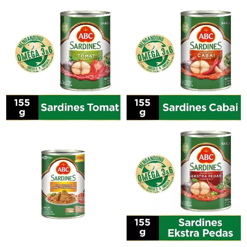 ABC SARDEN 155GR SAUS TOMAT/ SAUS CABAI/ SAUS EXTRA PEDAS/ BUMBU SERUNDENG