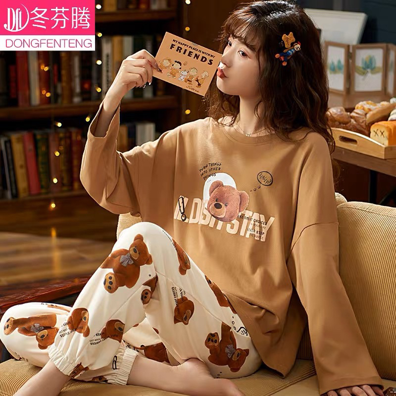 [dearangel_id] Brown Bear Long-Sleeved Sleepwear for Women / Setelan baju tidur wanita dewasa atau r