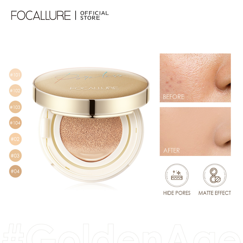 Focallure Matte Poreless BB Cushion Full Coverage Soft Plant Extracts Waterproof Foundation #GoldenAge