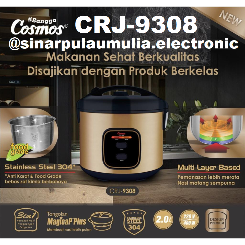 Cosmos Rice Cooker 3 in 1 Magic Com 2 Liter - CRJ-9308 / CRJ 9308 / CRJ9308