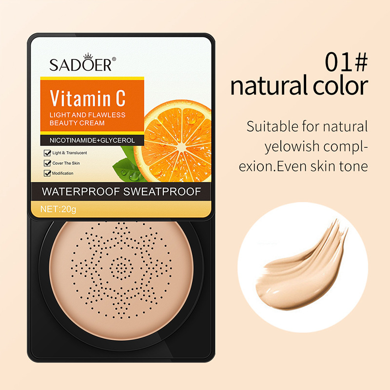 SADOER Vitamin C  Air Cushion BB Cream With Sponge Matte Natural Finish Waterproof Oil Control Foundation