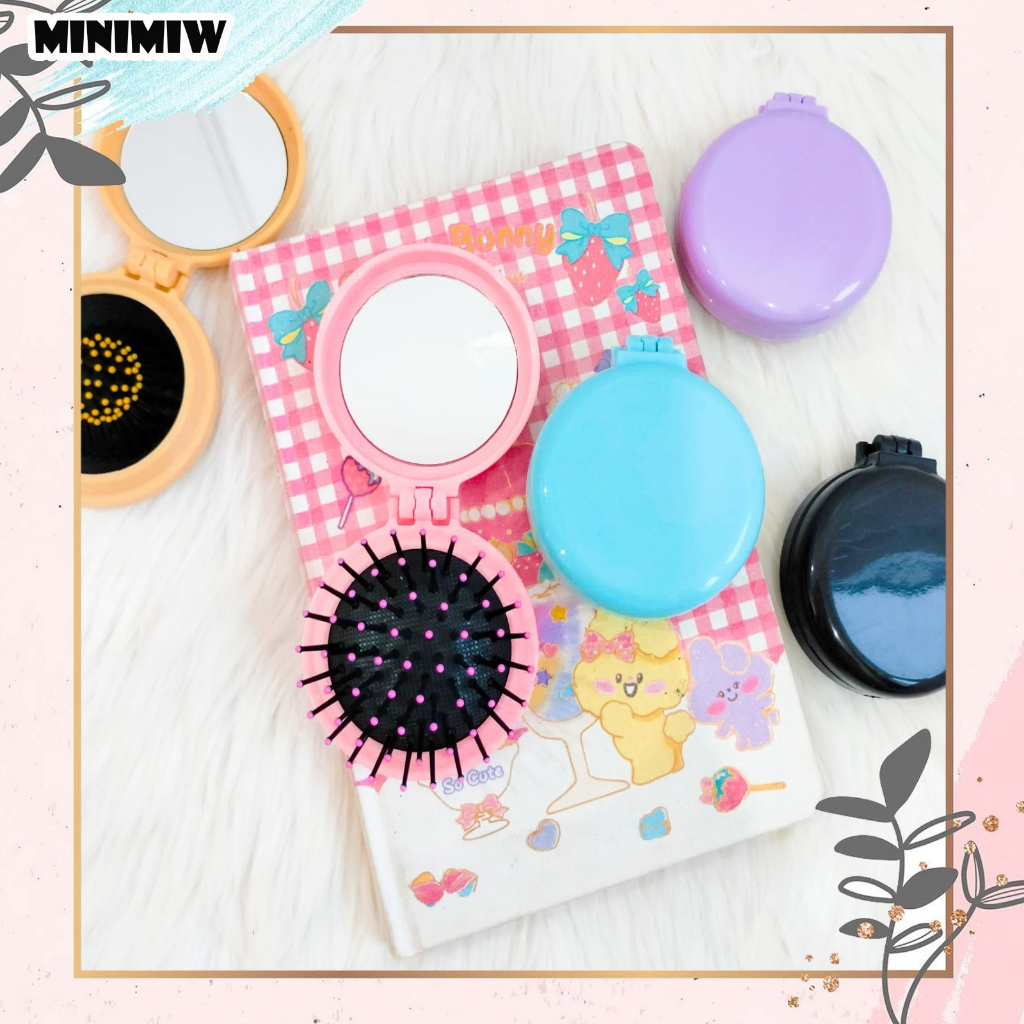 CERMIN SISIR KECIL BULAT POLOS KACA KARAKTER WARNA WARNI ALAT MAKE UP BY MINIMIW