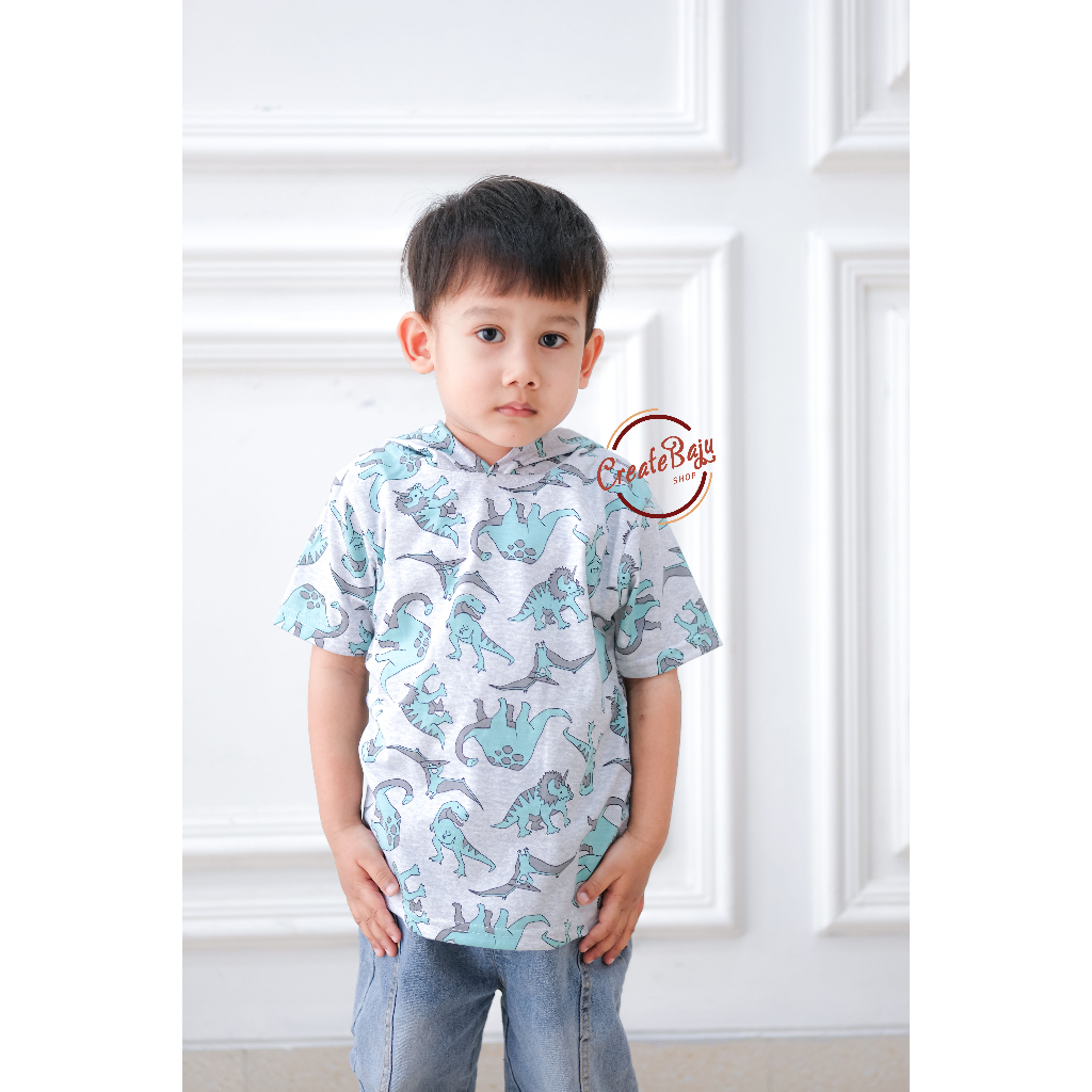 KAOS ATASAN HOODIE ANAK QUAD DINO BAJU ATASAN ANAK 1-7 TAHUN