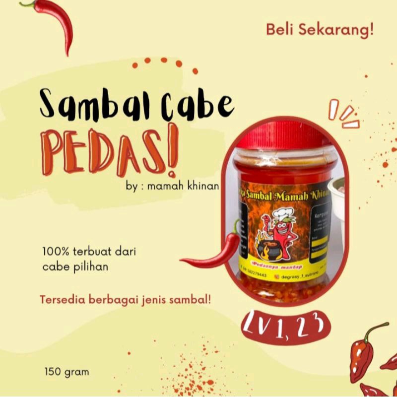 

READY!! SAMBAL CABE PEDAS (TERSEDIA BERBAGAI JENIS DAN LEVEL!!)