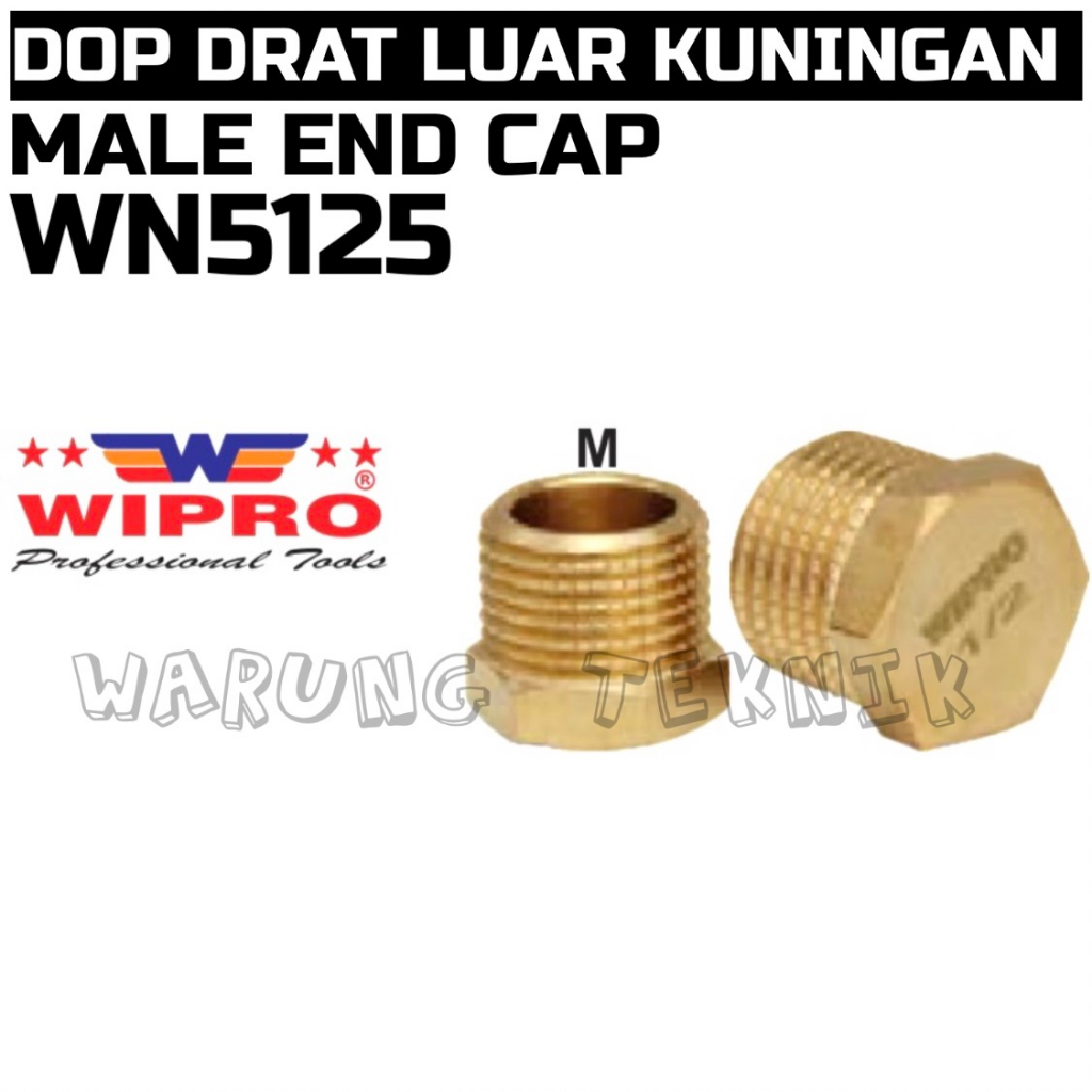 WIPRO WN5125 MALE END CAP - DOP DRAT LUAR KUNINGAN 1/8&quot; 1/4&quot; 3/8&quot; 1/2&quot;