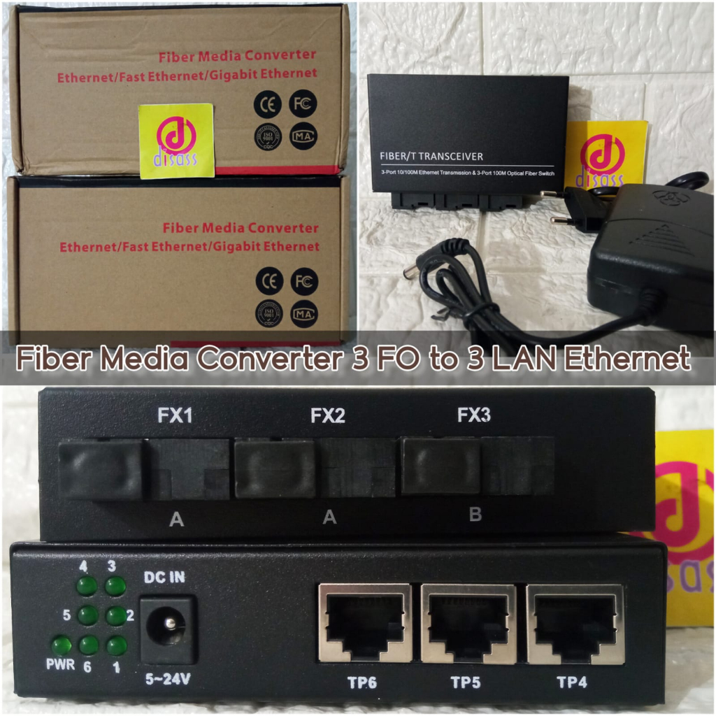 HTB MEDIA CONVERTER 3 FO SC FIBER OPTIC PORT TO 3 LAN ETHERNET - DISASS JOGJA