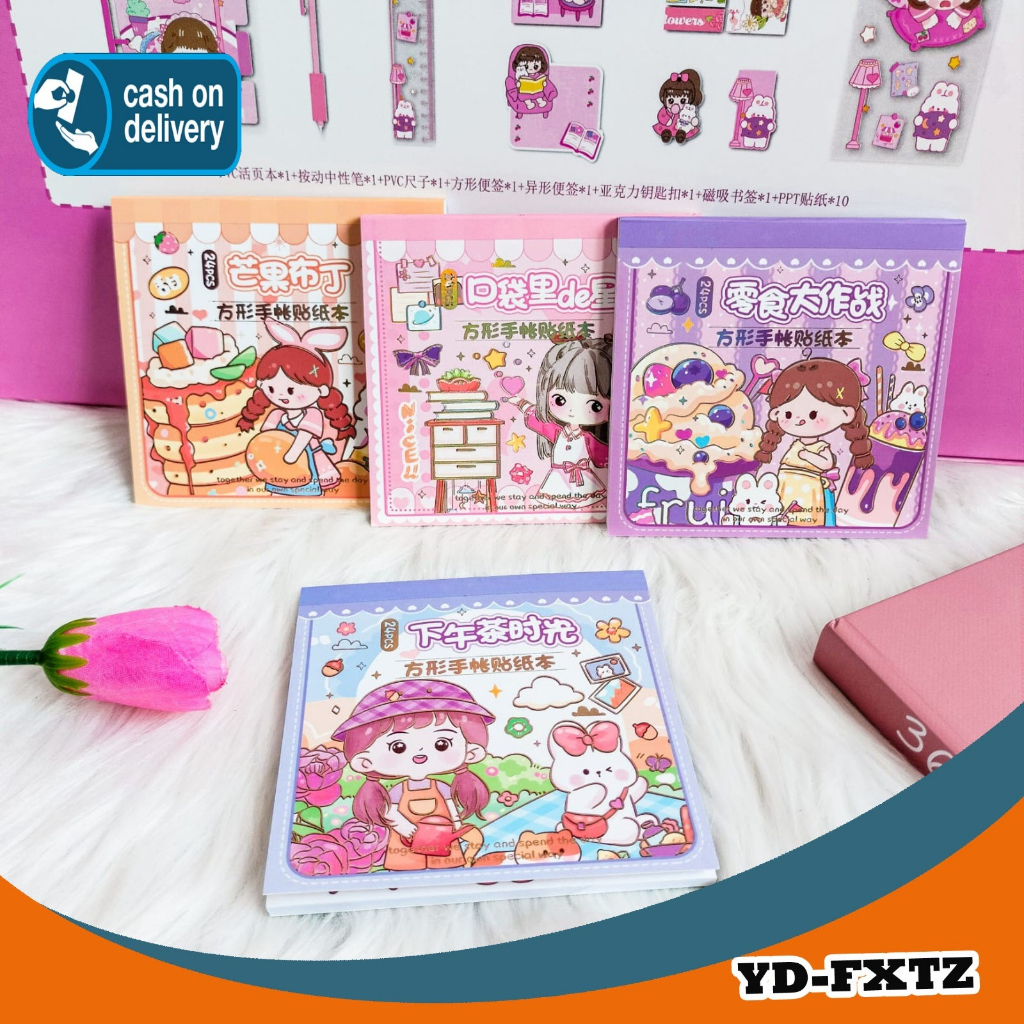 

Buku Sticker Kode YD-FXTZ UKURAN 9,5 X 9,5 cm full color karakter cewe Daily Manual Cute Pattern Decorative Tape Sticker Gift CRAFT