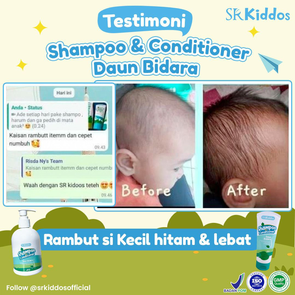 SR12 Kiddos Shampoo dan Kondisioner Daun Bidara / Shampo Bayi Tidak Pedih Dimata / Menghaluskan dan Mempercepat Pertumbuhan Rambut