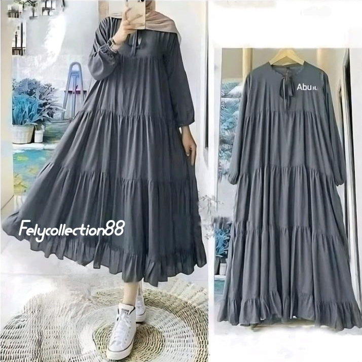 Rachel Midi Dress Busui Friendly // Gamis Wanita Terbaru Kekinian // Fashion Muslim // Bahan Katun Rayon