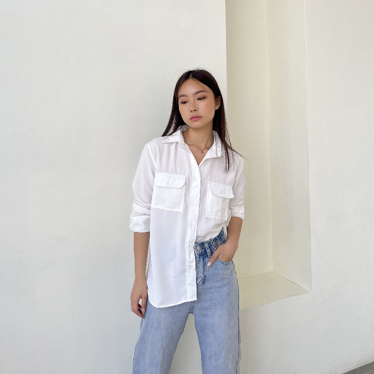 Reign Office Shirt / Office Korean Top / Casual Blouse / Long Sleeve Top