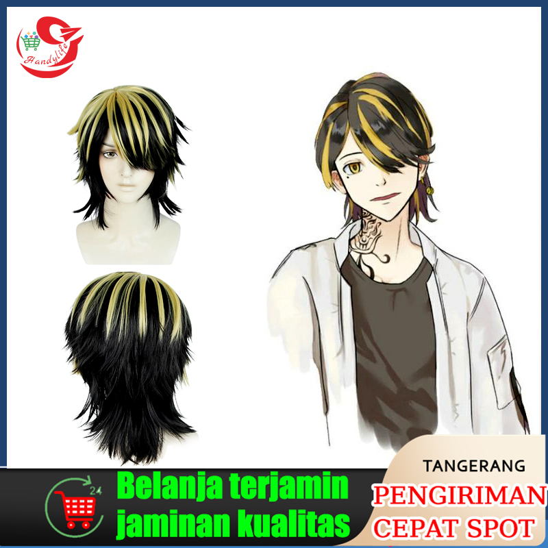 【Mousse】Hanemiya Kazutora Cosplay Wig Anime Tokyo Revengers Wig Rambut Sintetis Panjang Warna Hitam 