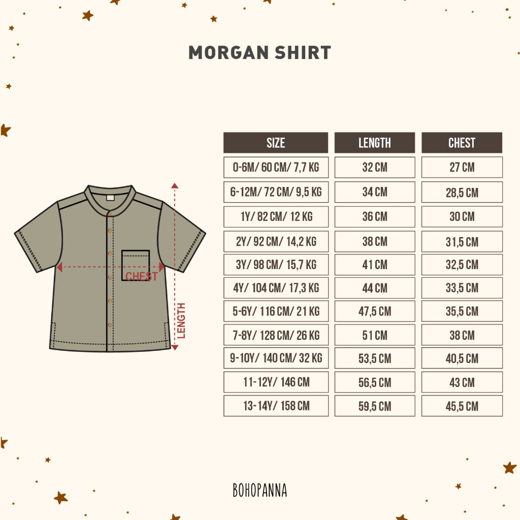 BOHOPANNA MORGAN SHIRT KEMEJA ANAK UNISEX USIA 0-10 TAHUN