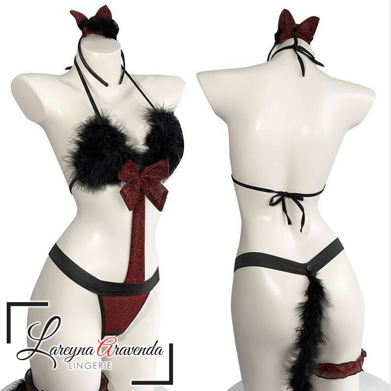 Set Lingerie + Bando + Ekor Seksi Model Cosplay Naughty Cat LG099