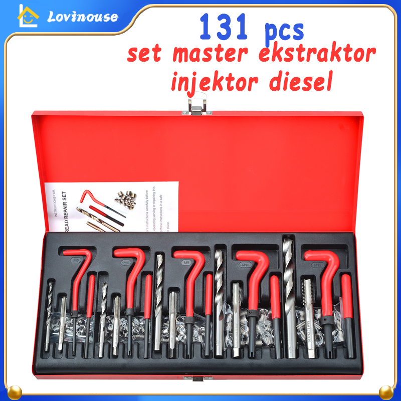 131Pcs Benang Perbaikan Alat Kit untuk M5 M6 M8 M10 M12 Set Master Ekstraktor Injektor Diesel Benang Memutar Mata Bor Helicoil Jenis Benang Alat Perbaikan Kit