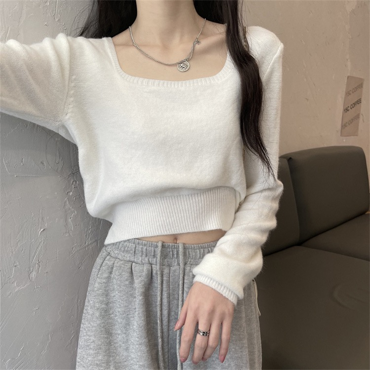 【Premium】Square Neck French Style Knit Tops 2106