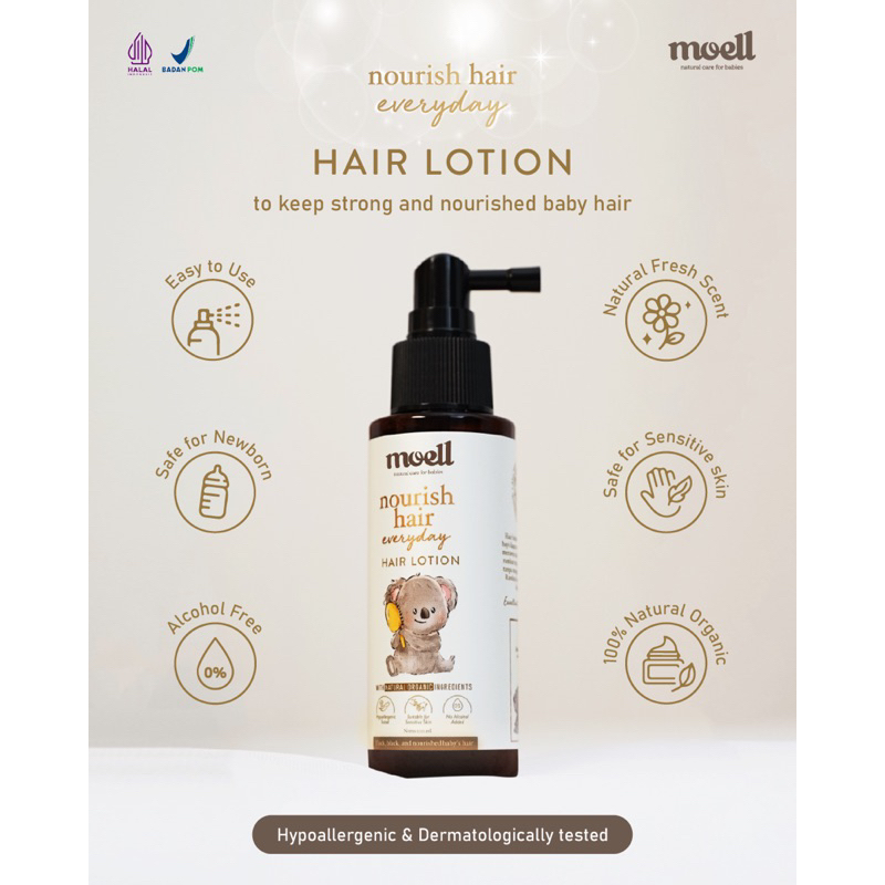 Moell Hair Lotion 100 ml Moell Nourish Hair Everyday Penebal Rambut Anak