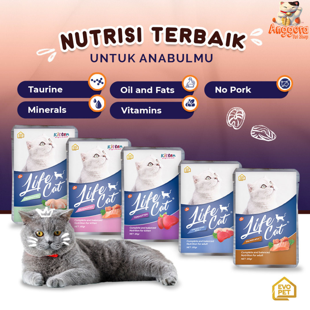 Makanan kucing basah Life Cat Pouch 85gr all varian 24PCS