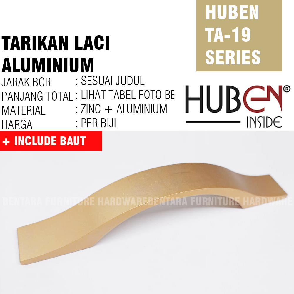 HUBEN TA-19 128 MM GOLD - Tarikan Laci Meja Pintu Lemari Kabinet Gagang Pintu Drawer Handle Aluminium Anodize