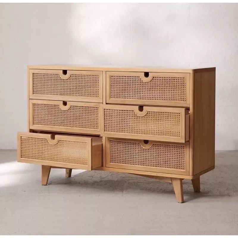 Bofet Retro Laci// Lemari Bofet Laci 6 Kombinasi  Rotan UK P120 L45 T80 Kayu Jati