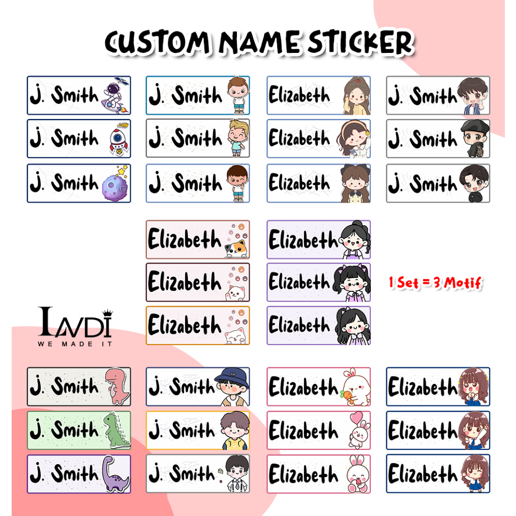 

Sticker Label Nama Custom Waterproof Anti Luntur Stiker Pensil Warna Karakter Lucu Aesthetic SNK1