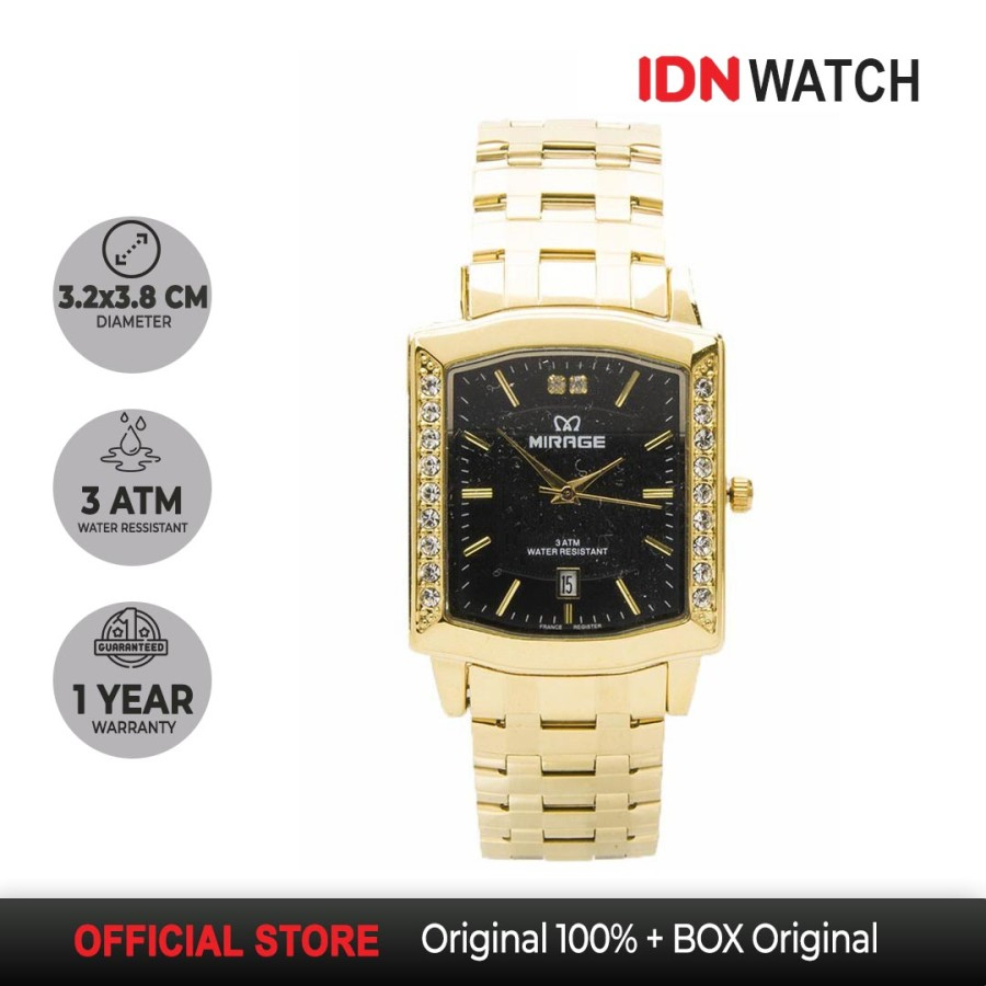 Jam Tangan Mirage Wanita Fashion Mewah Elegant Anti Karat Segi Permata Gold 7442M