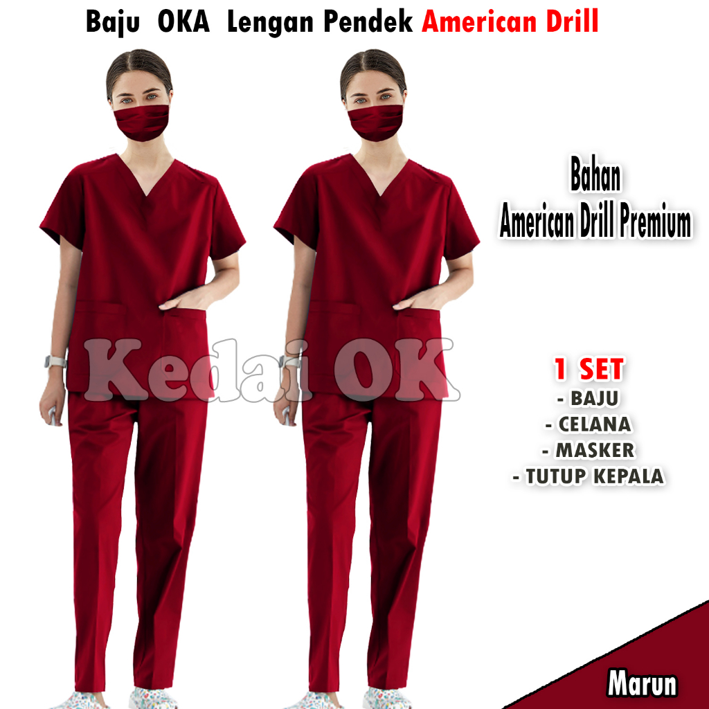 Baju OK Medis Lengan Pendek Terbaru - Seragam Jaga Perawat - Suster - Dokter - Bahan American Drill - Promo Murah