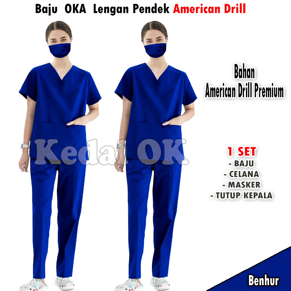 Baju OK Medis Lengan Pendek Terbaru - Seragam Jaga Perawat - Suster - Dokter - Bahan American Drill - Promo Murah