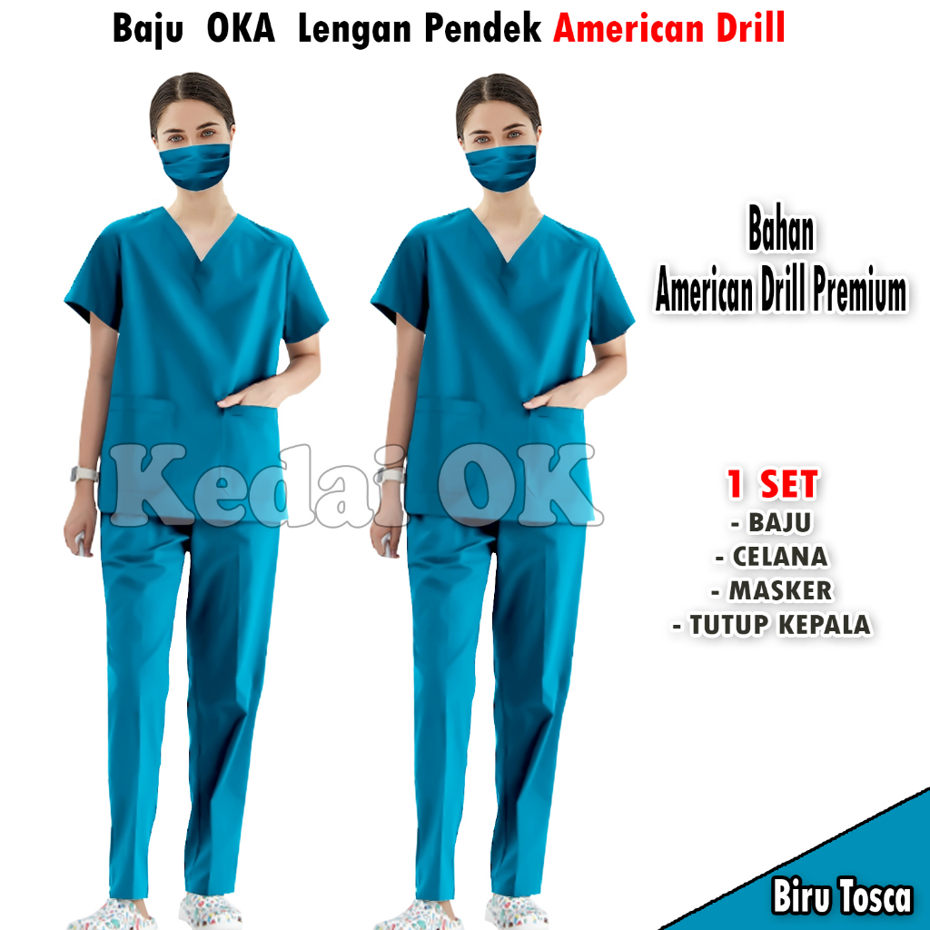 Baju OK Medis Lengan Pendek Terbaru - Seragam Jaga Perawat - Suster - Dokter - Bahan American Drill - Promo Murah