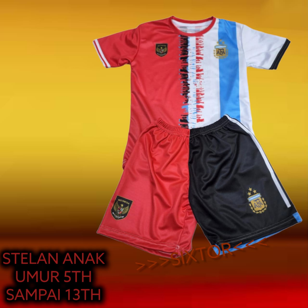 BAJU JERSEY STELAN BOLA ANAK  SPESIAL SUPORTER TIMNAS INDONESIA X TIMNAS ARGENTINA TERBARU