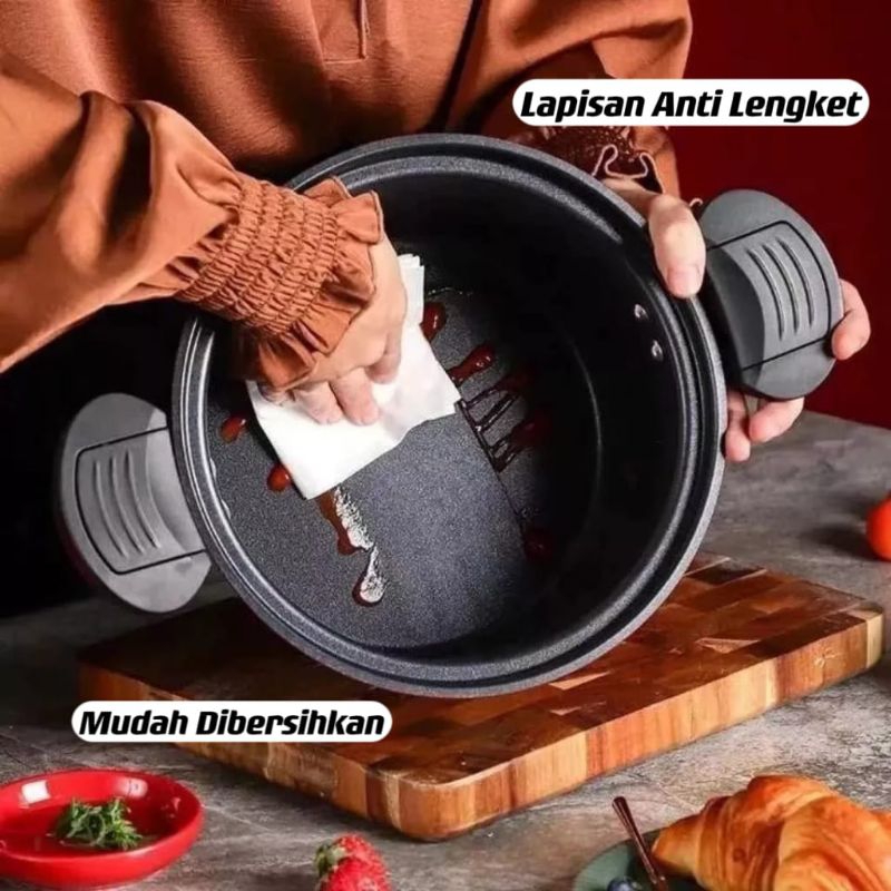 Panci Presto Anti Lengket 3.5 Liter / Slow Cooker Low Pressure Pot 3.5L / Panci Tempat Serbaguna⭐Super8⭐