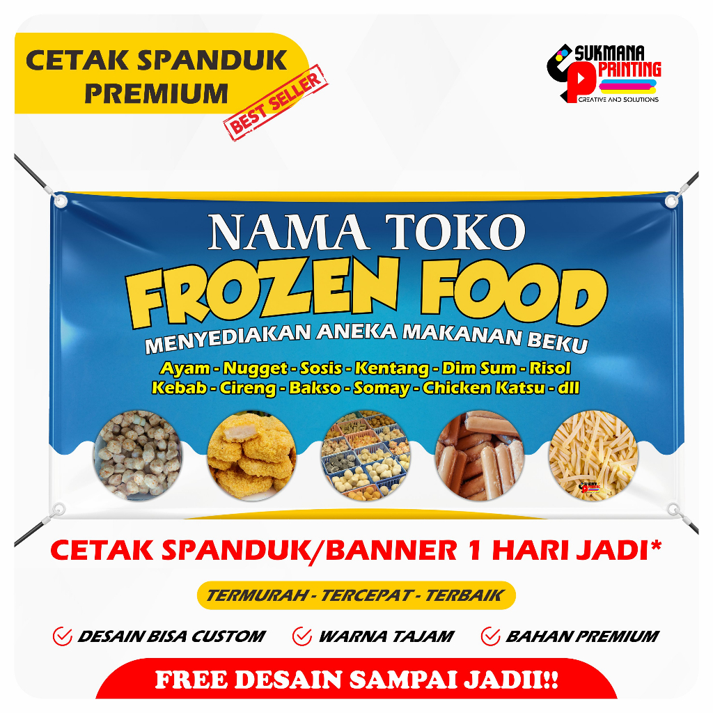 [FREE DESAIN] CETAK SPANDUK BANNER FROZEN FOOD SOSIS NUGGET