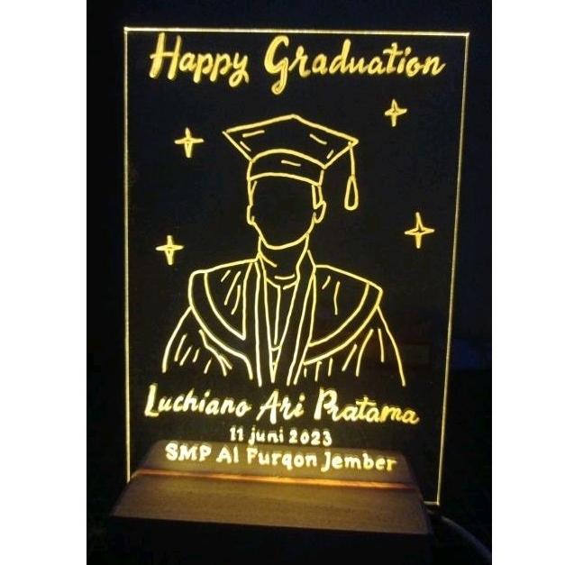 

Kado wisuda ulang tahun akrilik lettering A6 / hampers gift box dengan lampu LED