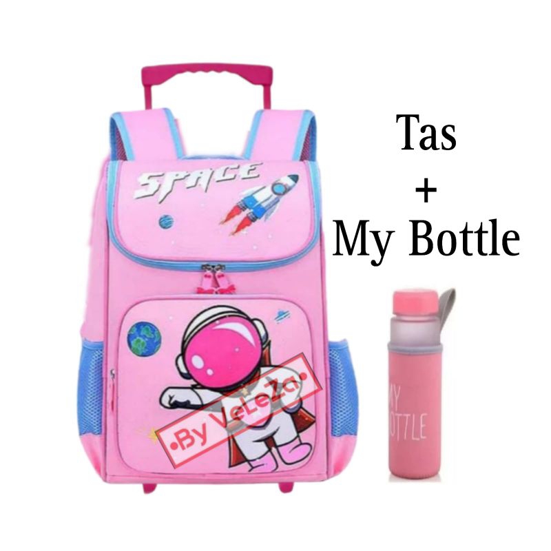 Tas Ransel Troli Anak Astronot Space Free Botol Minum - Tas anak