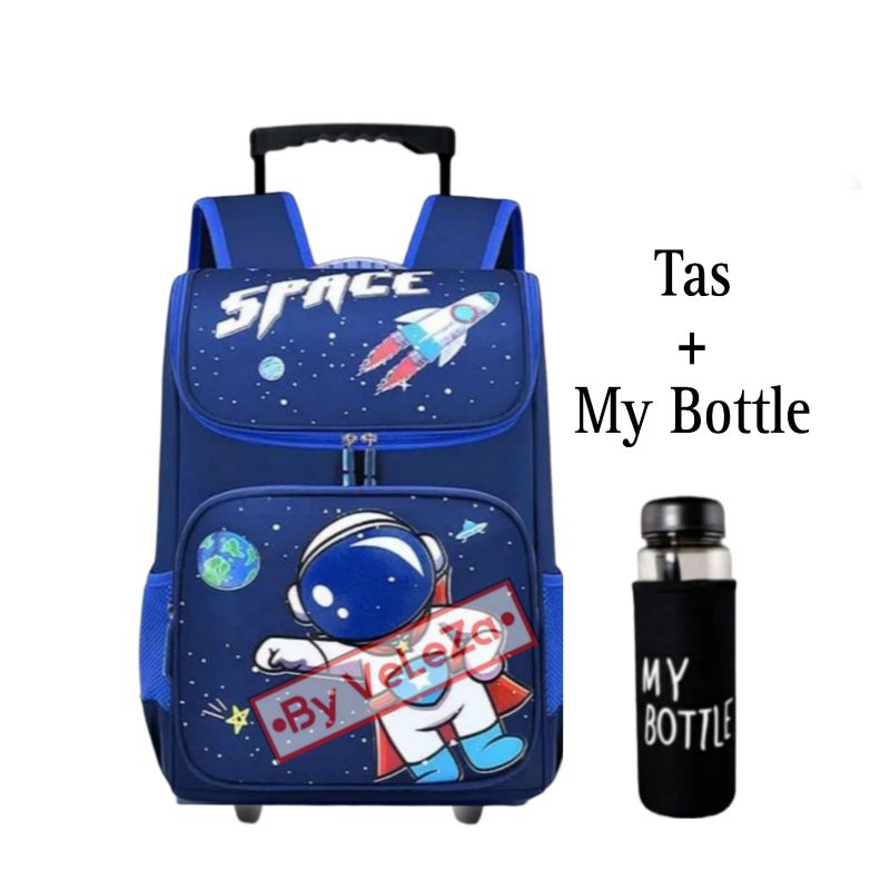 Tas Ransel Troli Anak Astronot Space Free Botol Minum - Tas anak