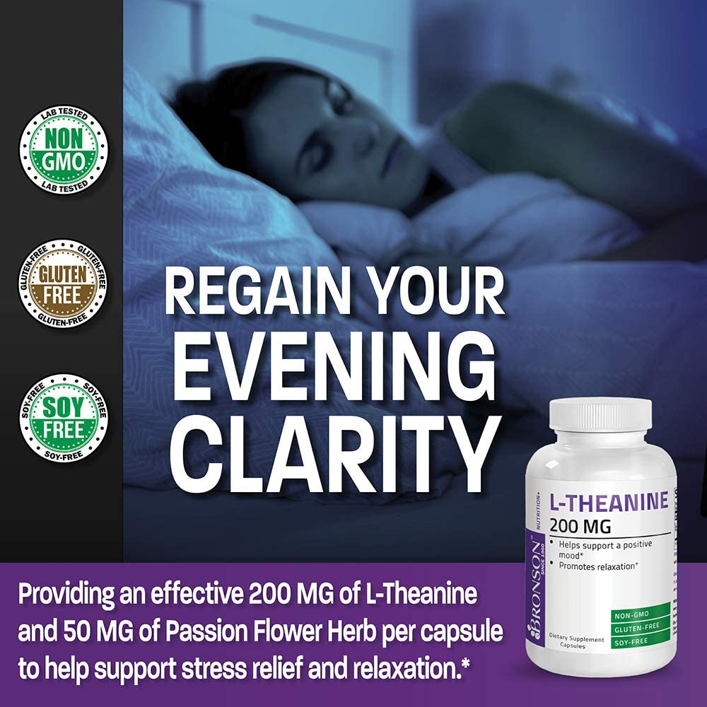 Bronson L-Theanine 200mg Double Strength Improve Mood Sleep Relax Stress Relief