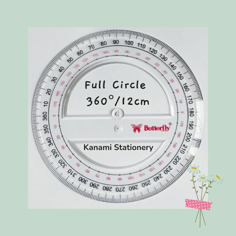 

Penggaris Busur Derajat Bulat Full Circle Ruler 360°20cm, 360°10cm, 180°10cm Butterfly.