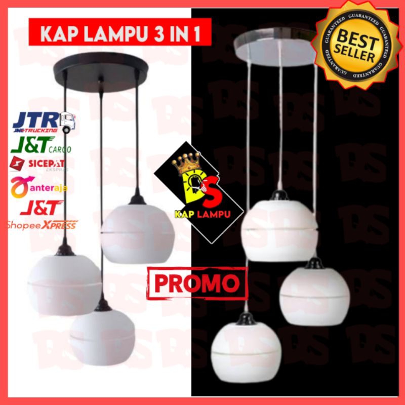 LAMPU GANTUNG HIAS BULAT BOLA PUTIH MOONLIGHT 3 IN 1 KOP BASE BULAT