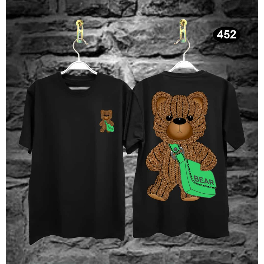 Kaos Tshirt Pria Terbaru Samurai Jepang Boneka Bear Tas Warna Putih Distro Lengan Pendek Motif Sablon Bergambar Keren