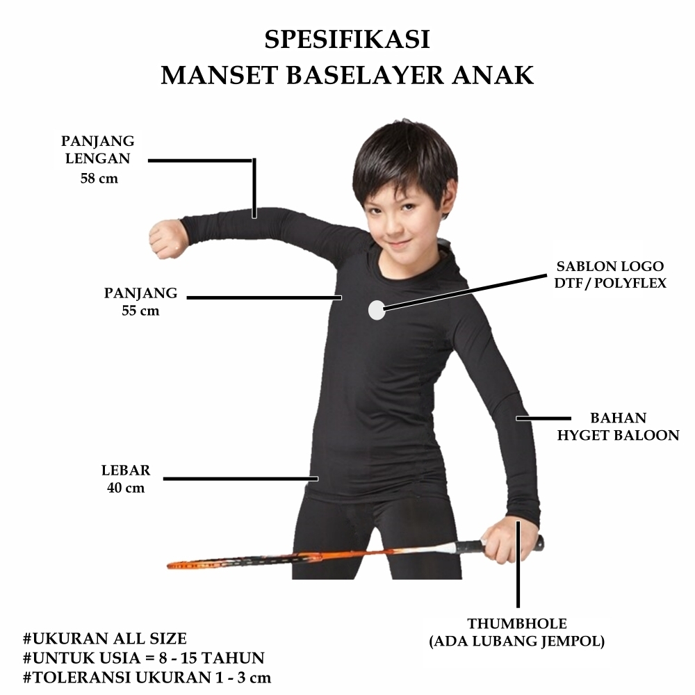 BASELAYER PANJANG ANAK PRIA WANITA MANSET TUMBHOLE KIDS MANGSET OLAHRAGA SPORT BADMINTON LARI JALAN SANTAI