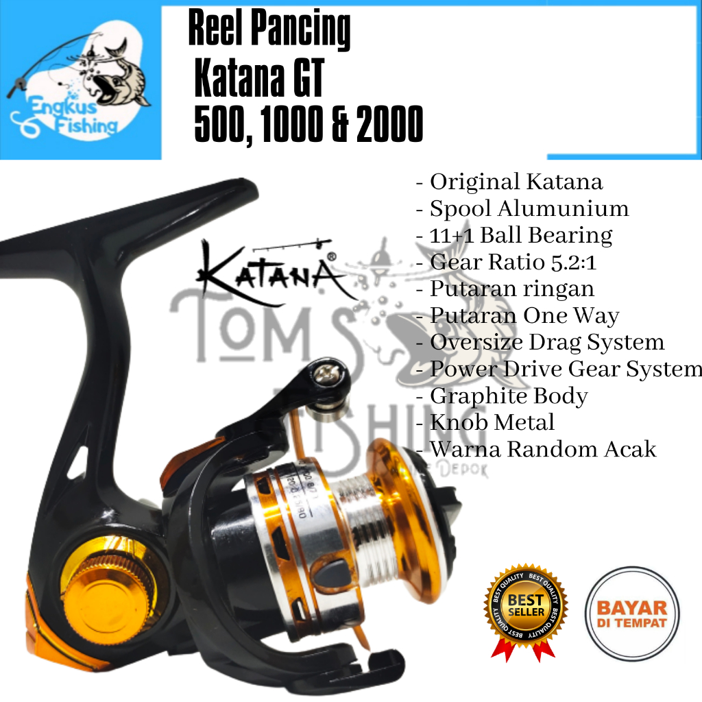 Reel Pancing Katana GT 500 - 2000 One Way (11+1 Bearing) Spool Alumunium Murah - Engkus Fishing