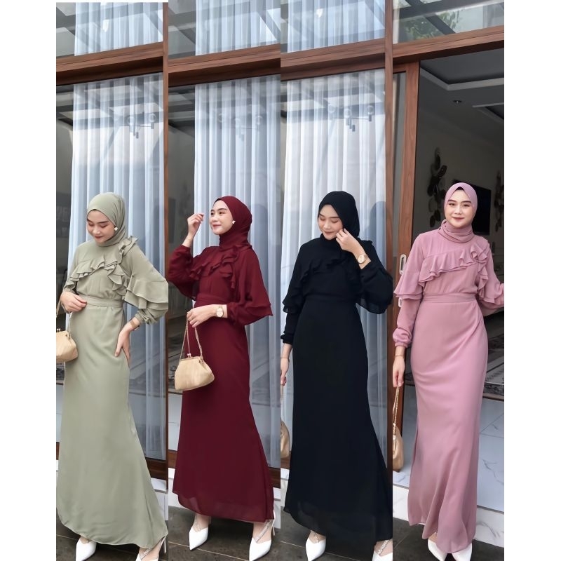 KINARA DRESS CERUTY ARMANY FULL FURRING/DRESS RUFFLE GAMIS PESTA KEKINIAN/BAJU KONDANGAN POLOS MEWAH TERBARU/FAR MOSLEMSTORE