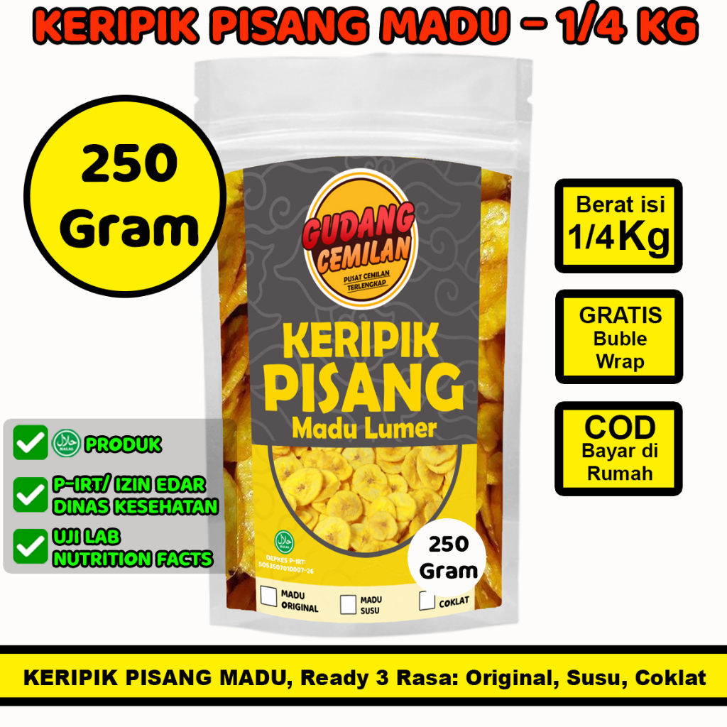 

250 GRAM KERIPIK PISANG KARAMEL ANEKA RASA, KERIPIK PISANG COKLAT, KERIPIK PISANG LAMPUNG, KERIPIK PISANG SUSU, KERIPIK PISANG KOPI, SNACK CEMILAN MANIS