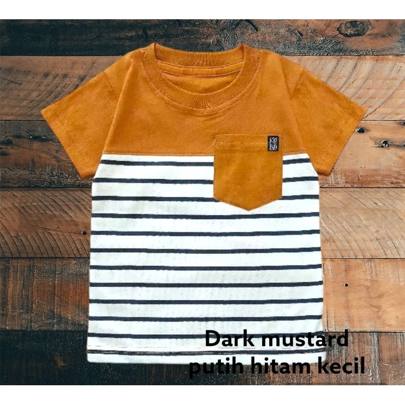 kaos kombinasi salur poket segitiga anak dan dewasa