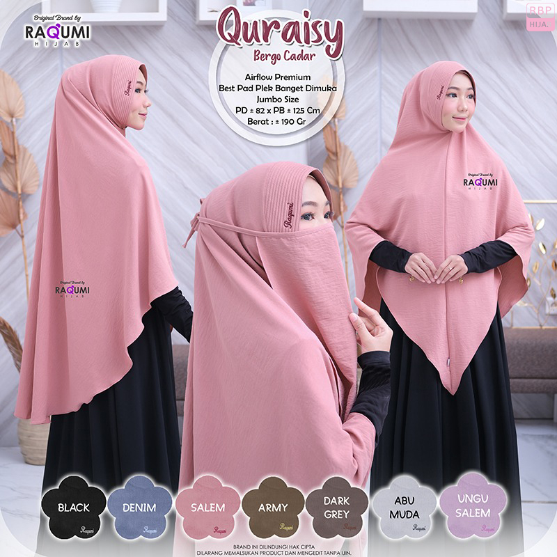 Jilbab Jumbo Syar'i Instan Quraisy Bergo Cadar Raqumi Hijab