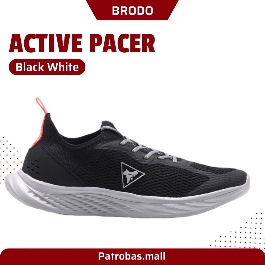 BRODO Active Pacer Black White Original Sepatu Sneakers Sport Running Hitam Putih