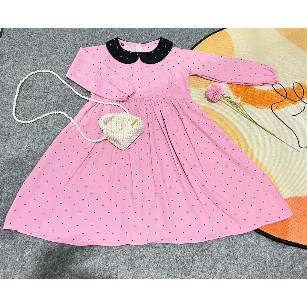 Jimmedy.id - Dress Anak Perempuan Polkadot Lengan Panjang Bahan Woolpeach Untuk Anak Usia 3-9 Tahun